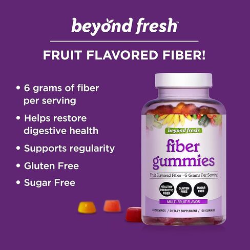 ما وراء صمغ الألياف الطازجة، يدعم صحة الجهاز الهضمي، ويدعم الانتظام، ألياف البريبايوتك الصحية، خالية من الغلوتين، خالية من السكر، 120 قيراط، متعدد الألوان in Kuwait