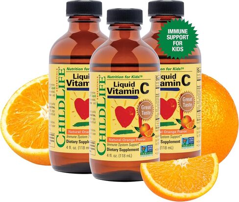 CHILDLIFE ESSENTIALS Liquid Vitamin C for Infants, Toddlers & Kid- Immune Support, All-Natural, Gluten-Free, Allergen Free, Non-GMO, High in Antioxidants - Orange Flavor, 4 Oz Bottle in Kuwait