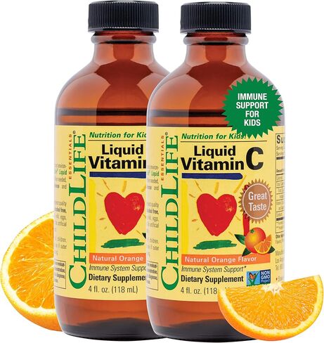 CHILDLIFE ESSENTIALS Liquid Vitamin C for Infants, Toddlers & Kid- Immune Support, All-Natural, Gluten-Free, Allergen Free, Non-GMO, High in Antioxidants - Orange Flavor, 4 Oz Bottle in Kuwait