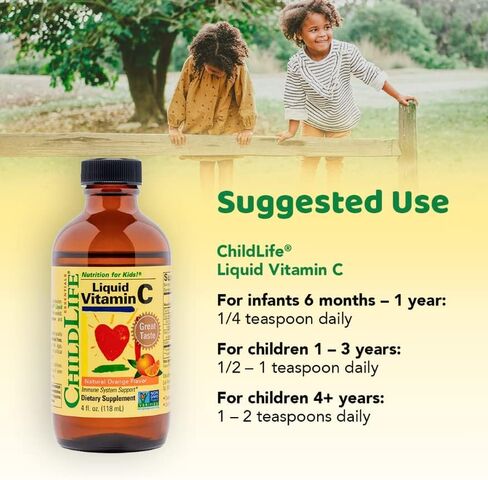 CHILDLIFE ESSENTIALS Liquid Vitamin C for Infants, Toddlers & Kid- Immune Support, All-Natural, Gluten-Free, Allergen Free, Non-GMO, High in Antioxidants - Orange Flavor, 4 Oz Bottle in Kuwait