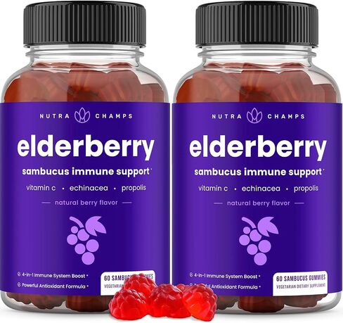 Elderberry Gummies | Sambucus Elderberry Gummies for Adults & Kids | Vitamin C, Propolis & Echinacea | Max Strength Immune Support Gummies | Natural Berry Flavor | 120 Gummies (2 Pack) in Kuwait