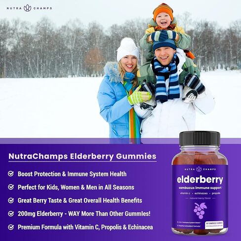 Elderberry Gummies | Sambucus Elderberry Gummies for Adults & Kids | Vitamin C, Propolis & Echinacea | Max Strength Immune Support Gummies | Natural Berry Flavor | 120 Gummies (2 Pack) in Kuwait