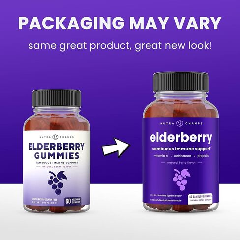Elderberry Gummies | Sambucus Elderberry Gummies for Adults & Kids | Vitamin C, Propolis & Echinacea | Max Strength Immune Support Gummies | Natural Berry Flavor | 120 Gummies (2 Pack) in Kuwait