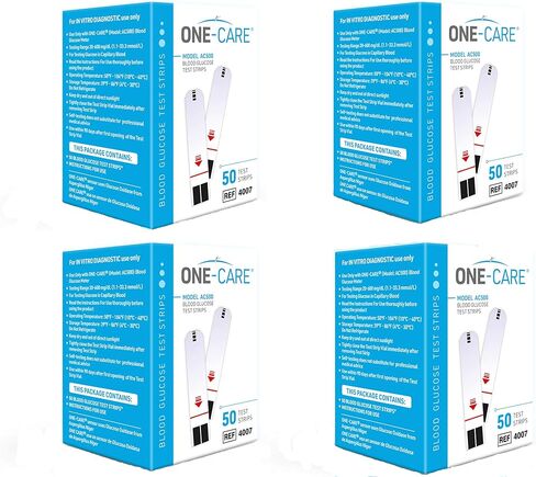 ONE-CARE 200 count Blood Glucose Test Strips, Precision Sugar Measurement for Diabetics, Monitor Your Diabetes (4 boxes of 50 each) in Kuwait
