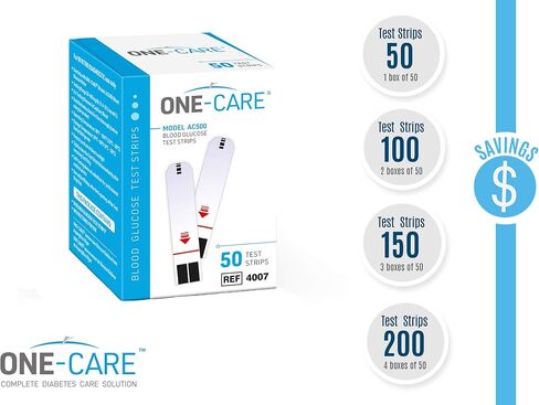 ONE-CARE 200 count Blood Glucose Test Strips, Precision Sugar Measurement for Diabetics, Monitor Your Diabetes (4 boxes of 50 each) in Kuwait