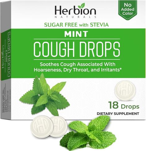 Herbion Naturals Sugar Free Cough Drops 108 Counts Mint Flavor (Pack of 6, 18 Counts per Pack) in Saudi Arabia