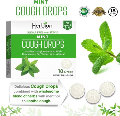 Herbion Naturals Sugar Free Cough Drops 108 Counts Mint Flavor (Pack of 6, 18 Counts per Pack) in Saudi Arabia