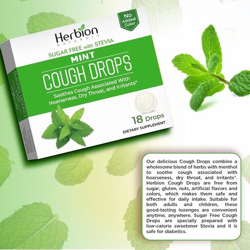Herbion Naturals Sugar Free Cough Drops 108 Counts Mint Flavor (Pack of 6, 18 Counts per Pack) in Saudi Arabia