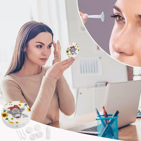 حافظة عدسات لاصقة على شكل جمجمة وورود، حاوية صندوق عدسات لاصقة ملونة مع مرآة، حامل اتصال العين المحمول، طقم سفر مع محلول منظف العدسات، ملاقط زجاجات للاستخدام الخارجي والمكتبي in Kuwait