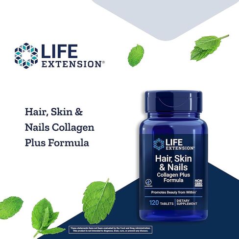 Life Extension Hair, Skin & Nails Collagen Plus Formula - Promotes Collagen & Keratin Health - with Niacin, Vitamin B6, Biotin, Calcium & Zinc - Non-GMO – 120 Count(Pack of 1) in Kuwait