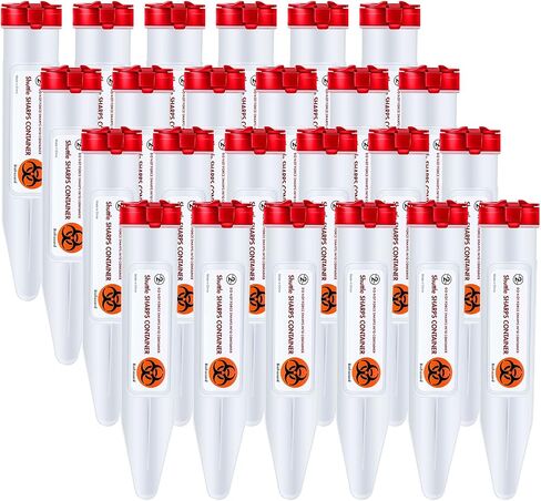 24 Pieces Travel Sharps Container Disposal Transportable Sharps with Locking Mechanism Needle Disposal Containers Small Sharps Container Single Use Transportable Container, 6.5 x 1.38 Inches in Kuwait