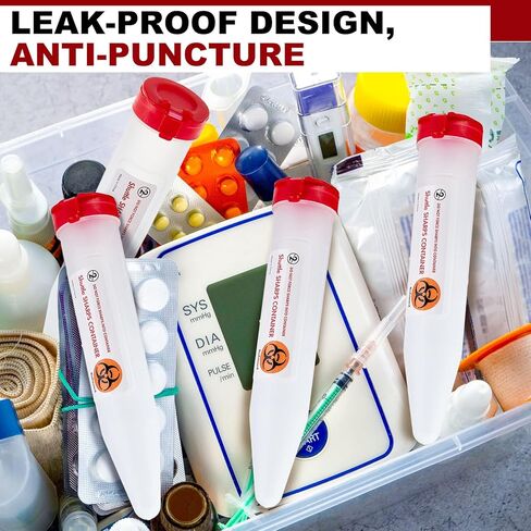 24 Pieces Travel Sharps Container Disposal Transportable Sharps with Locking Mechanism Needle Disposal Containers Small Sharps Container Single Use Transportable Container, 6.5 x 1.38 Inches in Saudi Arabia