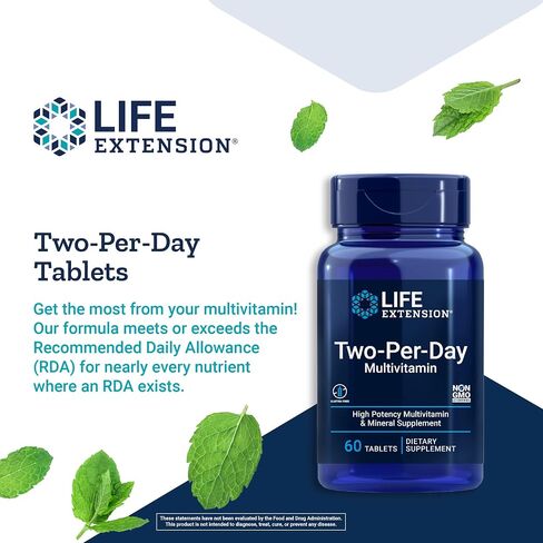 Life Extension Two-Per-Day Multivitamin - for Heart, Brain, Blood Vessel & Cellular Health – Essential Vitamins & Minerals for Well-Being - Two Per Day - Gluten-Free – Non-GMO – 60 Capsules in Saudi Arabia