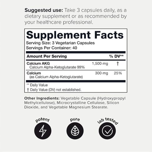 1800mg Ultra High Purity Ca AKG Supplement - 99%+ Highly Purified and Bioavailable Calcium Alpha-Ketoglutarate - Third-Party Tested - Calcium AKG Longevity Supplement - 120 Ca-AKG Vegetarian Capsules in Saudi Arabia