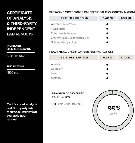 1800mg Ultra High Purity Ca AKG Supplement - 99%+ Highly Purified and Bioavailable Calcium Alpha-Ketoglutarate - Third-Party Tested - Calcium AKG Longevity Supplement - 120 Ca-AKG Vegetarian Capsules in Saudi Arabia