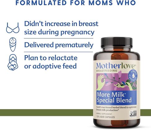 Motherlove More Milk Special Blend (120 Liquid caps) | Herbal Lactation Supplement w/ Goat’s Rue to Support Breast Milk Supply—Non-GMO, Organic Herbs, Vegan, Kosher in Saudi Arabia