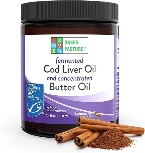 Green Pasture Fermented Cod Liver Oil and Concentrated Butter Oil - Cinnamon- Omega Fatty Acids - MSC Certified - Vitamins A & D in Kuwait