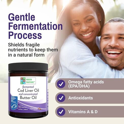Green Pasture Fermented Cod Liver Oil and Concentrated Butter Oil - Cinnamon- Omega Fatty Acids - MSC Certified - Vitamins A & D in Kuwait