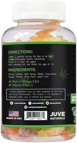 Juve Naturals Hemp Gummies صنع في الولايات المتحدة الأمريكية باستخدام القنب الطبيعي 100% | لذيذ | أوميغا 3، 6، 9 in Kuwait