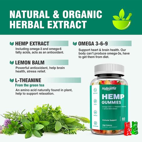 علكات النوم من القنب مع بلسم الليمون، إل-ثيانين، أوميجا 3 وفيتامينات، تعزيز نظام المناعة، نباتي، بكتين، غير معدل وراثيًا، نكهة الفواكه المختلطة، 60 قطعة in Kuwait