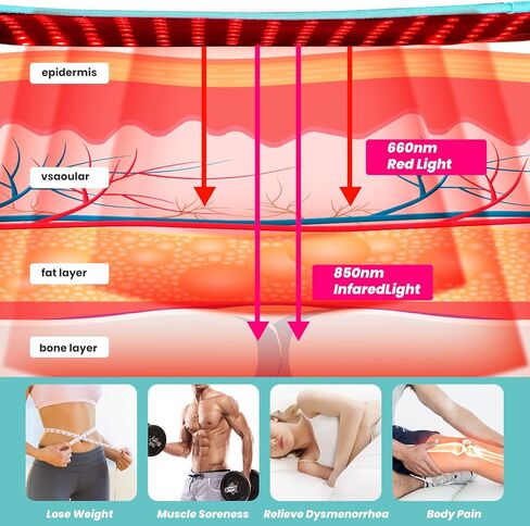 iTHERAU Red Light Therapy Belt 120LED Removable Case, Infrared Red Light Device for Body, Resolve Inflammation, Relieve Joint or Back Pain, Muscle Stiffness, Lipo Wrap for Body 660 & 850nm Wavelengths in Kuwait