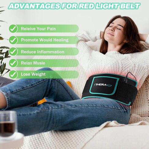 iTHERAU Red Light Therapy Belt 120LED Removable Case, Infrared Red Light Device for Body, Resolve Inflammation, Relieve Joint or Back Pain, Muscle Stiffness, Lipo Wrap for Body 660 & 850nm Wavelengths in Kuwait
