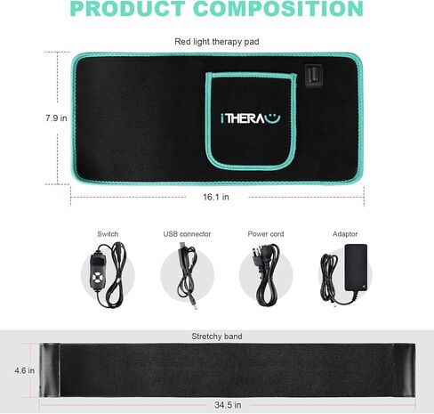 iTHERAU Red Light Therapy Belt 120LED Removable Case, Infrared Red Light Device for Body, Resolve Inflammation, Relieve Joint or Back Pain, Muscle Stiffness, Lipo Wrap for Body 660 & 850nm Wavelengths in Kuwait