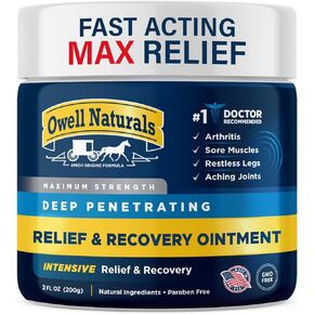 مرهم OWELL NATURALS لتخفيف المفاصل والعضلات - 1 أونصة - أقصى قوة لتخفيف الانزعاج الطبيعي للمفاصل والعضلات والركبة والظهر والاعتلال العصبي - 5 مكونات قوية
