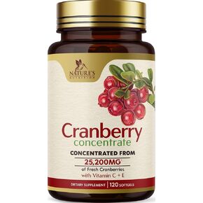 Cranberry Concentrate Extract Supplement for Women & Men + Vitamin C & E - 25,200mg Formula for Urinary Tract Health Support, Non-GMO and Gluten Free, Cranberry Pills Supplement - 60 Softgels in Kuwait