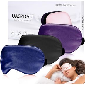 Sleep Mask Silk Eye Mask for Sleeping, Super Soft Blackout Eye Mask for Women Men, Side Sleeper Eye Covers for Sleeping with Adjustable Straps, Travel Eye Mask, 3 Pack