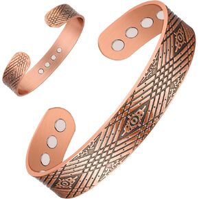 Feraco Copper Bracelets for Men for Arthritis & Joint Pain Relief, 12X Strength Wide Pure Copper Magnetic Bracelet for Men with Neodymium Magnets, Adjustable Cuff Bangle with Giftable Box in Saudi Arabia