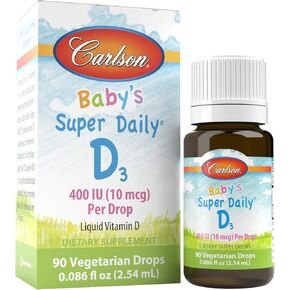 Carlson - Baby's Super Daily D3، قطرات فيتامين د للأطفال، 400 وحدة دولية (10 ميكروغرام) لكل قطرة، كمية تكفي لمدة عام، نباتي، قطرات فيتامين د سائلة للرضع والأطفال الصغار، بدون نكهة، 365 قطرة in Saudi Arabia