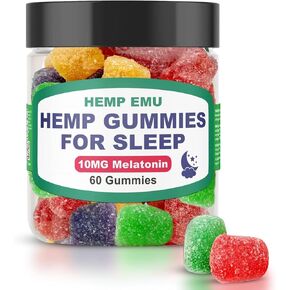 Hemp Emu Hemp Gummies for Sleep - Fall Asleep Faster, Stay Asleep Longer - 10mg Melatonin + Premium Hemp Extract, 2 Gummies Per Serving - 60 Count Fruit Flavored Gummies in Saudi Arabia