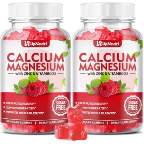 Calcium Magnesium Zinc with Vitamin D3 Supplement, Sugar Free Calcium Gummies for Women Men, High Absorption Zinc Gummies for Bone & Muscle & Immune Health, Vegan Elderberry Flavor - 60 Count