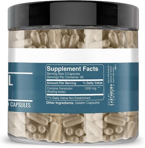 Earthborn Elements Turkey Tail Mushroom 200 Capsules, Pure & Undiluted, No Additives in Saudi Arabia