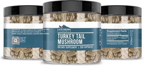 Earthborn Elements Turkey Tail Mushroom 200 Capsules, Pure & Undiluted, No Additives in Saudi Arabia