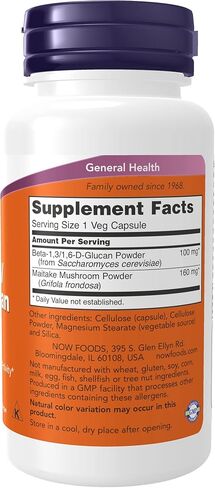 NOW Supplements, Beta 1,3/1,6- D-Glucan 100 mg with Maitake Mushrooms, 90 Veg Capsules in Saudi Arabia