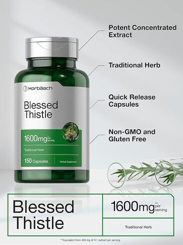 Blessed Thistle 1600 mg | 150 Capsules | Max Potency | Non-GMO, Gluten Free Herb Supplement | by Horbaach in Saudi Arabia