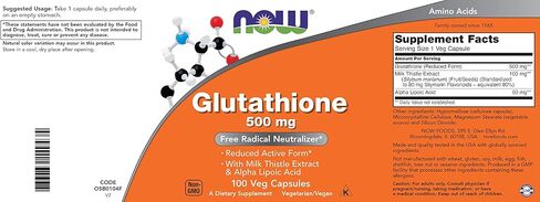 Now Glutathione 500 mg, 100 Vegan Capsules - Reduced Form GSH Supplement - Enhanced with Milk Thistle Extract and Alpha Lipoic Acid in Saudi Arabia