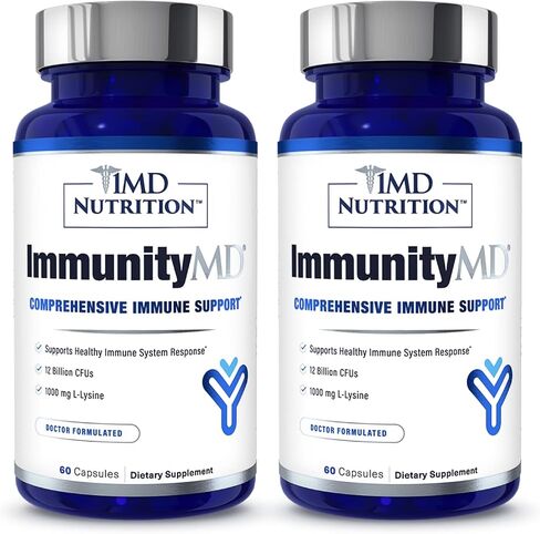 1MD Nutrition ImmunityMD - بروبيوتيك للصحة المناعية | سلالات بروبيوتيك قوية مختارة من قبل الأطباء تحتوي على البريبايوتك - تعزز قوة الجهاز المناعي بشكل عام، وتقلل من التوتر اليومي | 60 كبسولة in Kuwait