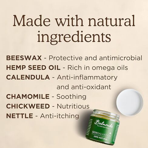 Balmonds Skin Salvation 2.1 fl oz (60 ml) - Salve for Dry, Rough & Sensitive Skin – All-Purpose Intensive Moisturizer with Calendula, Hemp & Beeswax – 100% Natural Balm & Cruelty Free in Saudi Arabia
