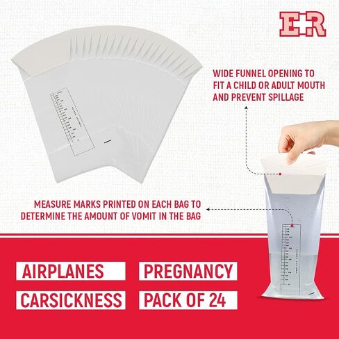 Ever Ready First Aid Emesis Vomit Bags with Funnel and Leakproof Non-Return Valve for Travel, Taxi, Motion Sickness, Pregnancy, Kids, etc. – 12 Pack in Saudi Arabia