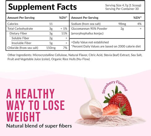 دوفاستينج - مكمل الألياف، مسحوق السليلوز الغذائي ومكمل ألياف الجلوكومانان لجذر الكونجاك للصيام المتقطع، نباتي وخالي من الغلوتين، نكهة الفراولة، 4.97 أونصة، 30 وجبة in Kuwait