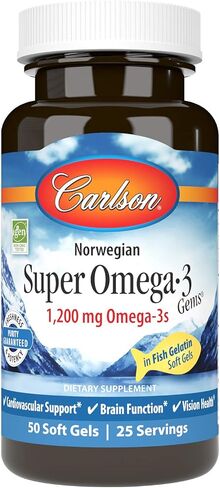 Carlson - Super Omega-3 Gems, 1200 mg Omega-3s, Norwegian, Cardiovascular Support, Brain Function & Vision Health, 50 soft gels in Saudi Arabia