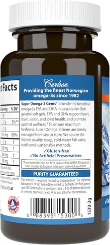 Carlson - Super Omega-3 Gems, 1200 mg Omega-3s, Norwegian, Cardiovascular Support, Brain Function & Vision Health, 50 soft gels in Saudi Arabia