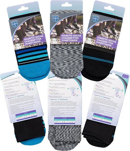 Dr. Segal’s Non Binding Socks - 3pk S/M - Blue Stripe, Black Stripe, Space Grey in Saudi Arabia