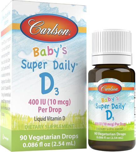 Carlson - Baby's Super Daily D3, Baby Vitamin D Drops, 400 IU (10 mcg) per Drop, 1-Year Supply, Vegetarian, Liquid Vitamin D Drops for Infants and Toddlers, Unflavored, 365 Drops in Saudi Arabia