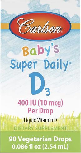 Carlson - Baby's Super Daily D3, Baby Vitamin D Drops, 400 IU (10 mcg) per Drop, 1-Year Supply, Vegetarian, Liquid Vitamin D Drops for Infants and Toddlers, Unflavored, 365 Drops in Saudi Arabia