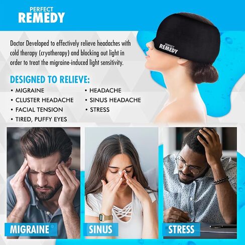 Perfect Remedy Ice Pack Migraine Relief Cap - Headache Relief Hat for Migraine Ice Head Wrap, 360° Migraine Cap, MIgraine Head Wrap & Headache Relief Cap, Sinus Mask in Kuwait