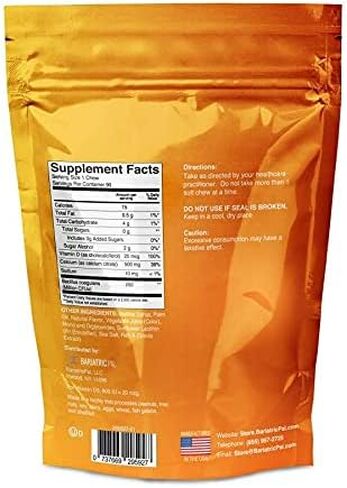 BariatricPal Sugar-Free Calcium Citrate Soft Chews 500mg with Probiotics (90 Count) - Belgian Chocolate Caramel in Kuwait